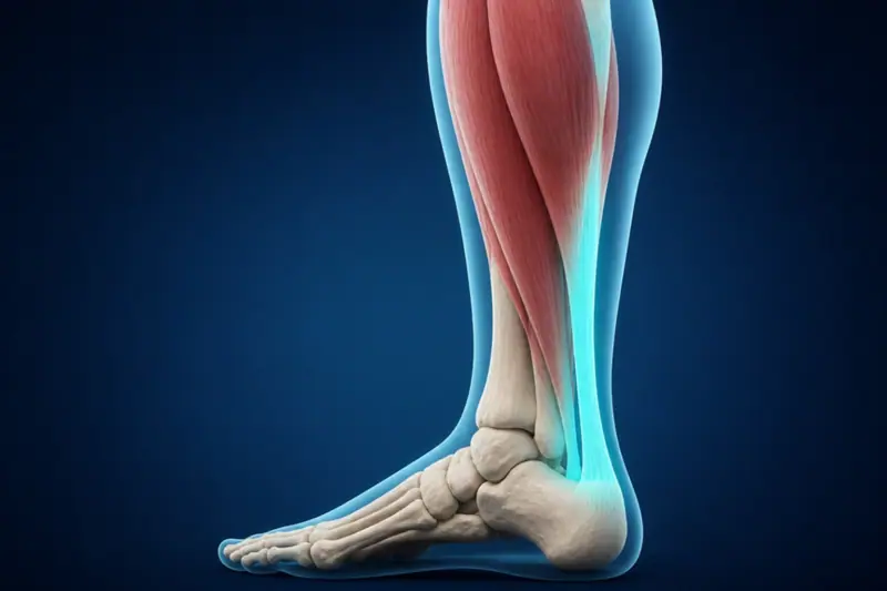 Tendon yaralanmaları: Aşil tendonunun ayak bileği üzerinde 3D medikal illüstrasyonu