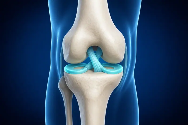 Menisküs ve ön çapraz bağ anatomisinin diz eklemi üzerinde 3D medikal illüstrasyonu